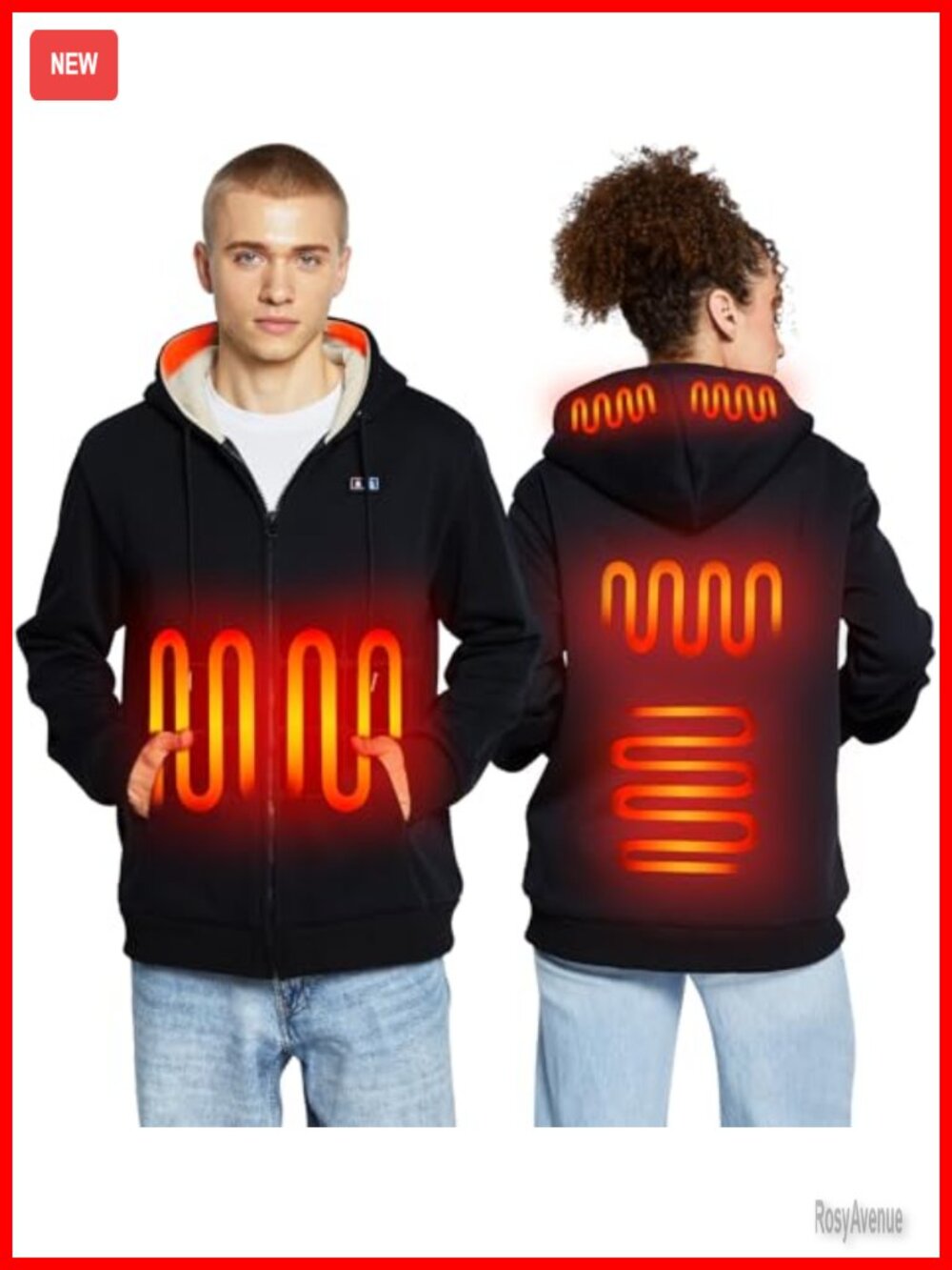 Loowoko Heated Hoodie with Battery Electric Zip-Up Sweatshirt Coat Unisex
